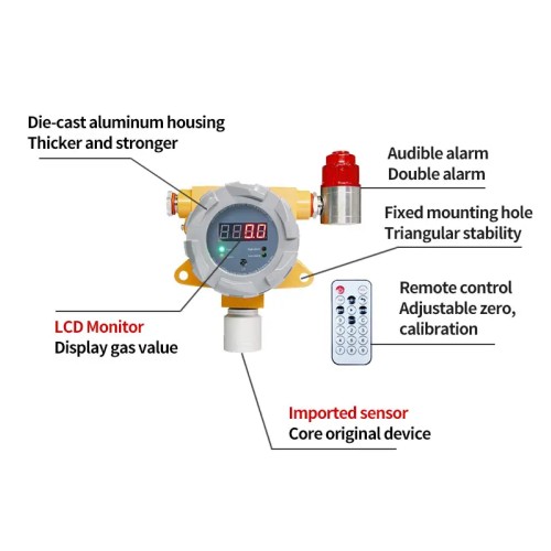 GAOTek Fixed Hydrogen Gas Detector 0-1000ppm Hydrogen Meter H2 Gas Leak Detector Alarm Panel Gas Control